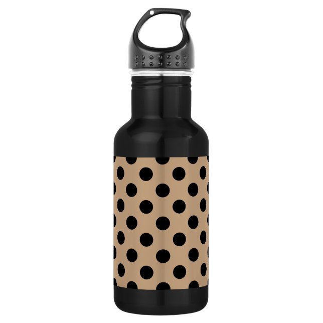 Schwarze Polka-Punkte auf Beige Edelstahlflasche (Vorderseite)