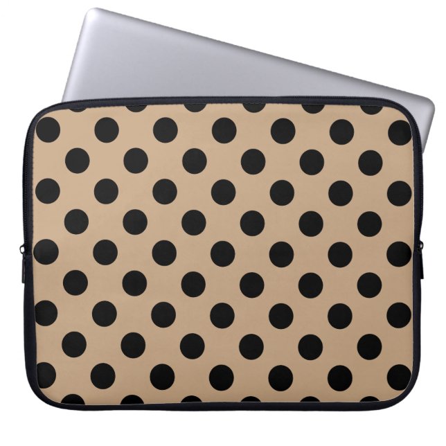Schwarze Polka-Punkte auf Beige Laptopschutzhülle (Vorderseite)