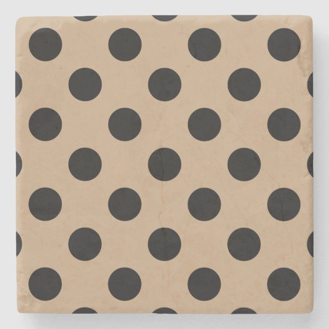 Schwarze Polka-Punkte auf Beige Steinuntersetzer (Vorderseite)