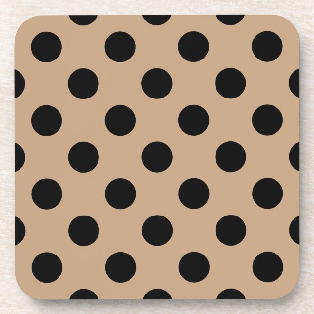 Schwarze Polka-Punkte auf Beige Untersetzer (Vorderseite)