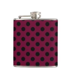 Schwarze Polka-Punkte auf Bordeaux Flachmann