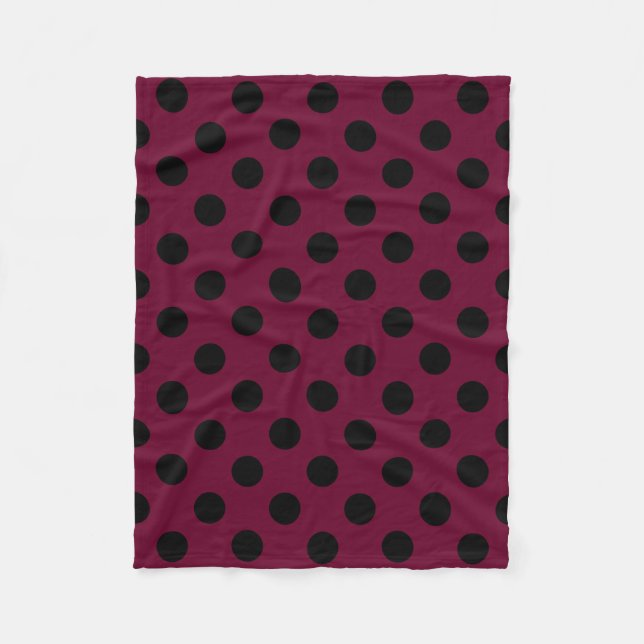 Schwarze Polka-Punkte auf Bordeaux Fleecedecke (Vorderseite)