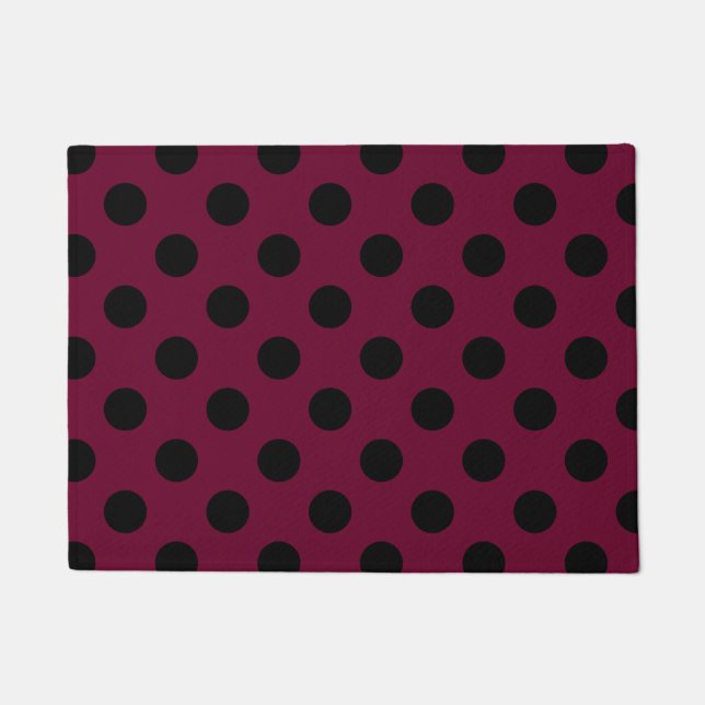 Schwarze Polka-Punkte auf Bordeaux Fußmatte (Vorderseite)
