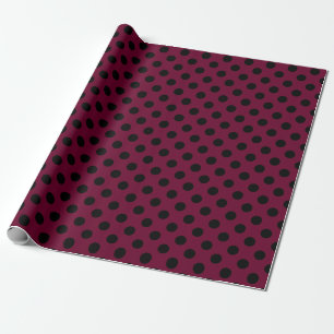 Schwarze Polka-Punkte auf Bordeaux Geschenkpapier