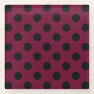 Schwarze Polka-Punkte auf Bordeaux Glasuntersetzer