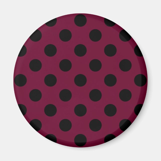 Schwarze Polka-Punkte auf Bordeaux Magnet (Vorne)