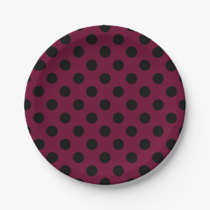Schwarze Polka-Punkte auf Bordeaux Pappteller