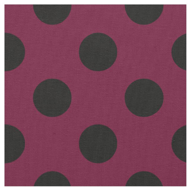 Schwarze Polka-Punkte auf Bordeaux Stoff (Nahaufnahme)