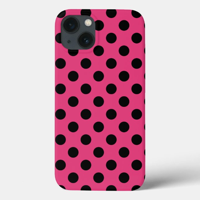Schwarze Polka Punkte auf Fuchsia Case-Mate iPhone Hülle (Rückseite)