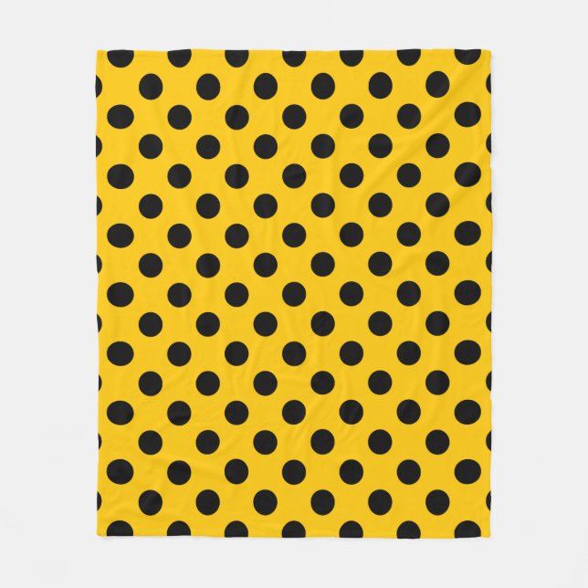 Schwarze Polka-Punkte auf Gelb Fleecedecke (Vorderseite)