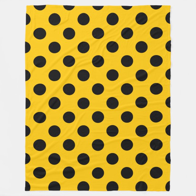 Schwarze Polka-Punkte auf Gelb Fleecedecke (Vorderseite)