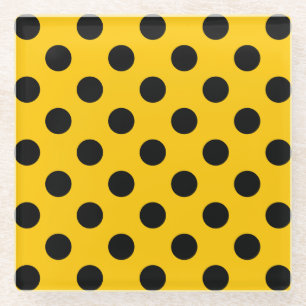 Schwarze Polka-Punkte auf Gelb Glasuntersetzer
