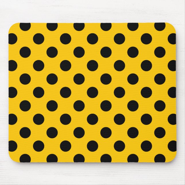 Schwarze Polka-Punkte auf Gelb Mousepad (Vorne)