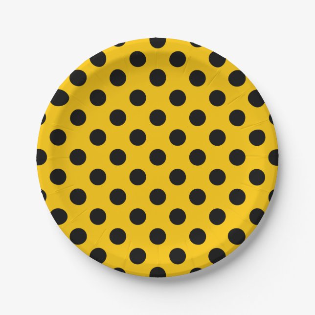 Schwarze Polka-Punkte auf Gelb Pappteller (Vorderseite)