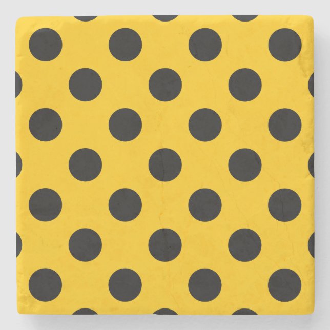 Schwarze Polka-Punkte auf Gelb Steinuntersetzer (Vorderseite)