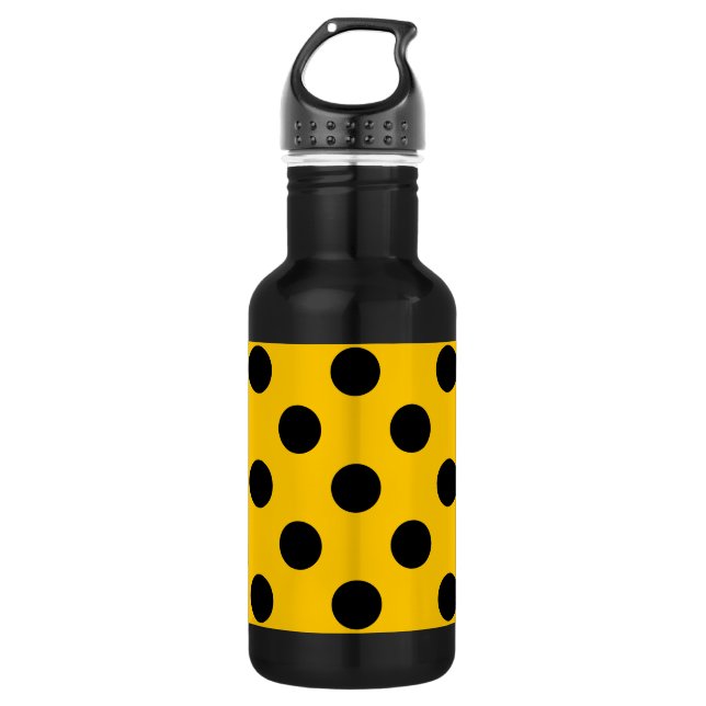 Schwarze Polka-Punkte auf Gelb Trinkflasche (Vorderseite)