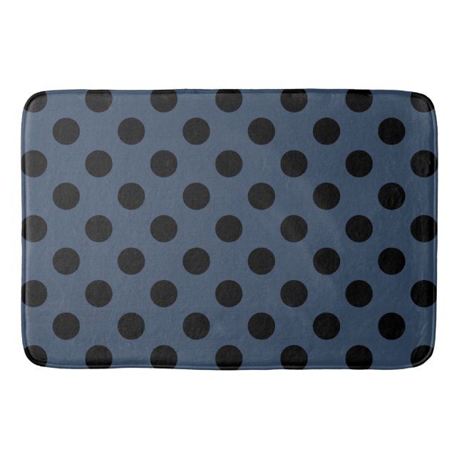 Schwarze Polka-Punkte auf grau-blau Badematte (Vorderseite)