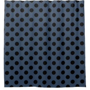 Schwarze Polka-Punkte auf grau-blau Duschvorhang