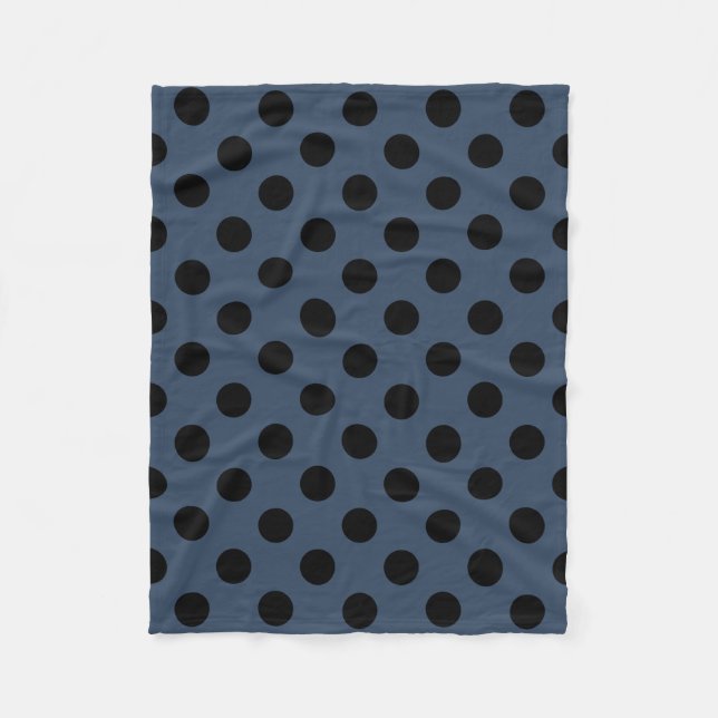 Schwarze Polka-Punkte auf grau-blau Fleecedecke (Vorderseite)