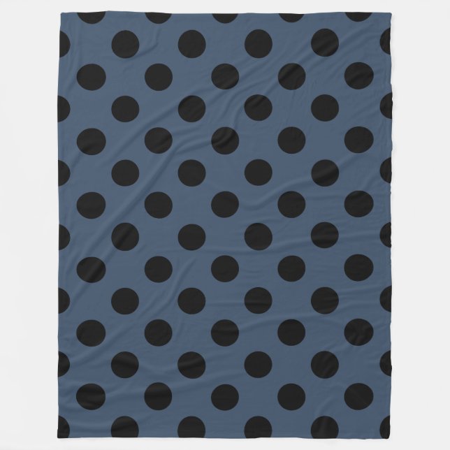 Schwarze Polka-Punkte auf grau-blau Fleecedecke (Vorderseite)