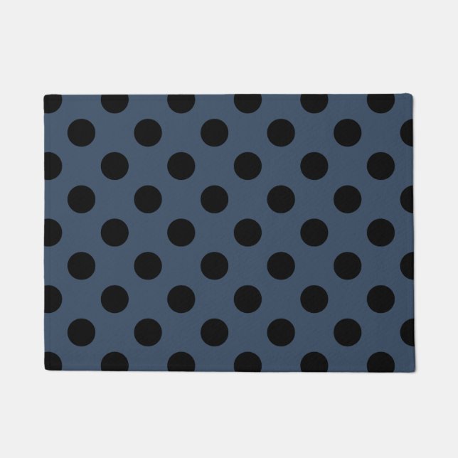 Schwarze Polka-Punkte auf grau-blau Fußmatte (Vorderseite)