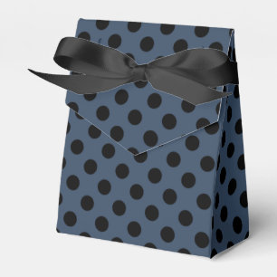 Schwarze Polka-Punkte auf grau-blau Geschenkschachtel