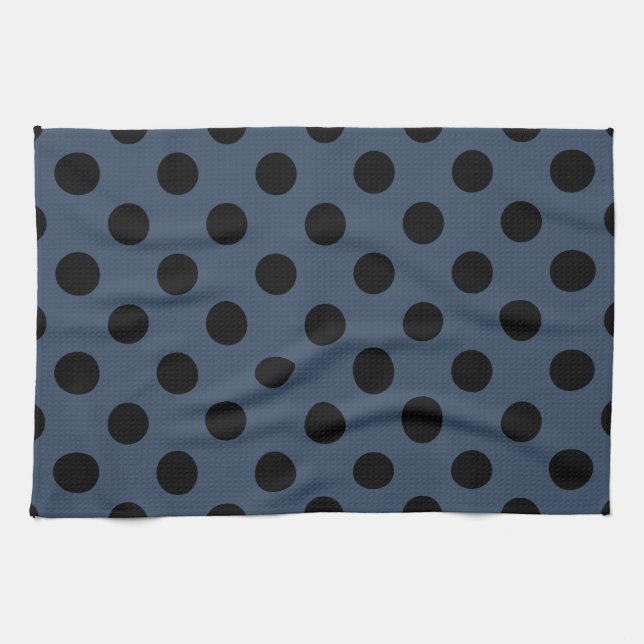 Schwarze Polka-Punkte auf grau-blau Geschirrtuch (Horizontal)