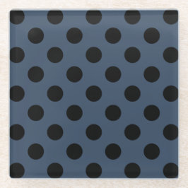 Schwarze Polka-Punkte auf grau-blau Glasuntersetzer