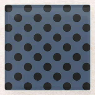 Schwarze Polka-Punkte auf grau-blau Glasuntersetzer