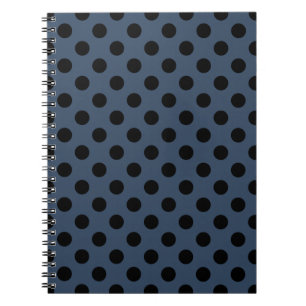 Schwarze Polka-Punkte auf grau-blau Notizblock