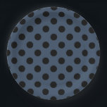 Schwarze Polka-Punkte auf grau-blau Pappteller<br><div class="desc">Schwarze Polka-Punkte auf grau-blau</div>
