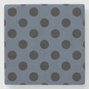 Schwarze Polka-Punkte auf grau-blau Steinuntersetzer