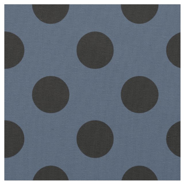 Schwarze Polka-Punkte auf grau-blau Stoff (Nahaufnahme)