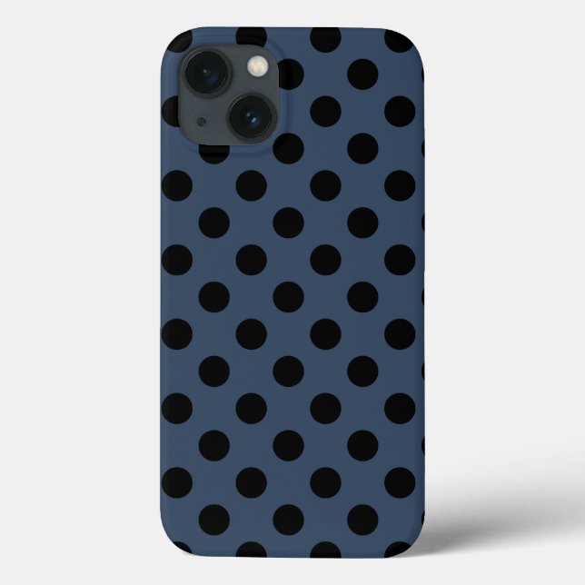 Schwarze Polka Punkte auf graublau Case-Mate iPhon iPhone Hülle (Rückseite)