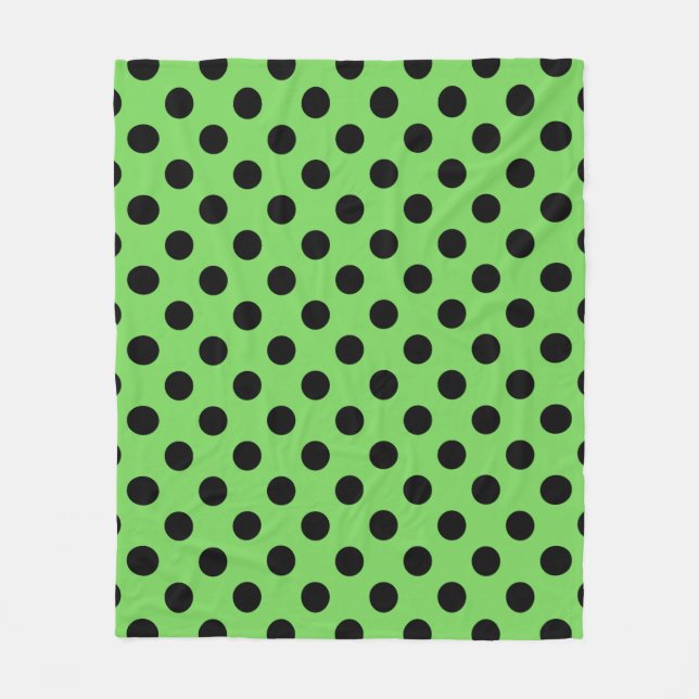 Schwarze Polka-Punkte auf Kalkgrün Fleecedecke (Vorderseite)