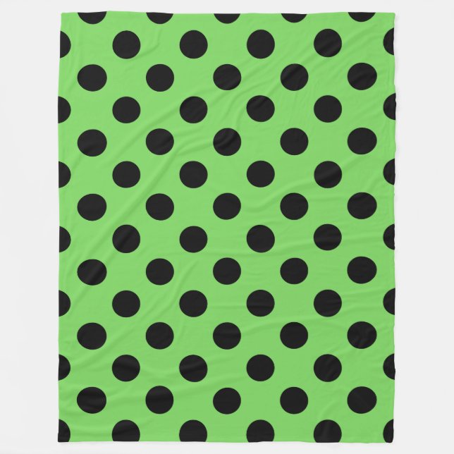 Schwarze Polka-Punkte auf Kalkgrün Fleecedecke (Vorderseite)