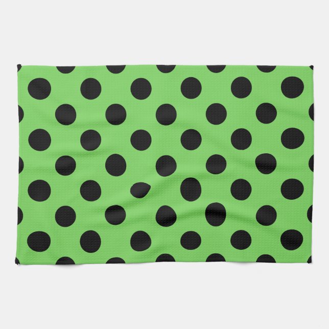 Schwarze Polka-Punkte auf Kalkgrün Küchentuch (Horizontal)