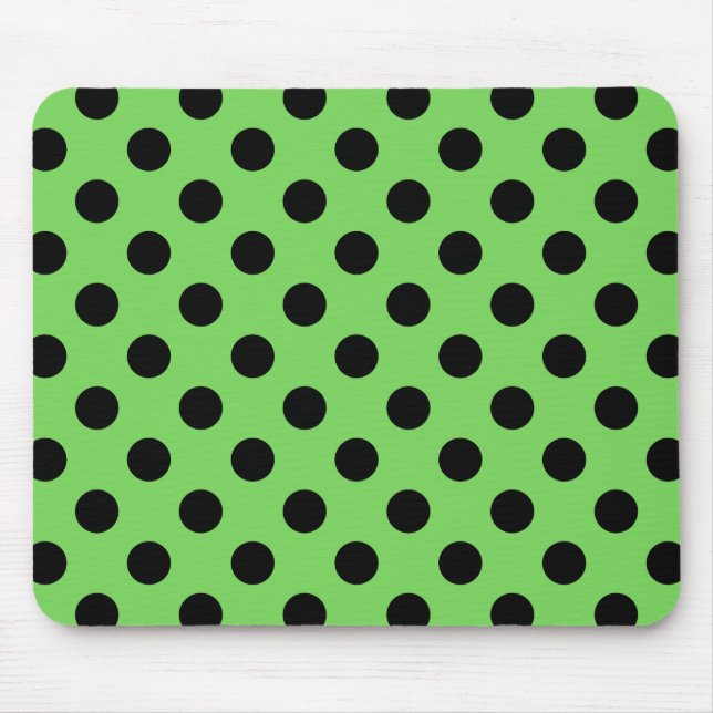 Schwarze Polka-Punkte auf Kalkgrün Mousepad (Vorne)