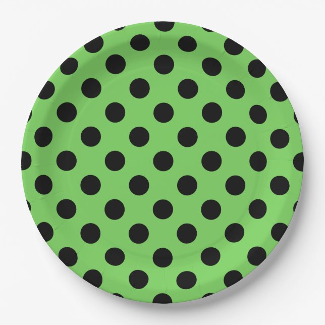 Schwarze Polka-Punkte auf Kalkgrün Pappteller (Vorderseite)