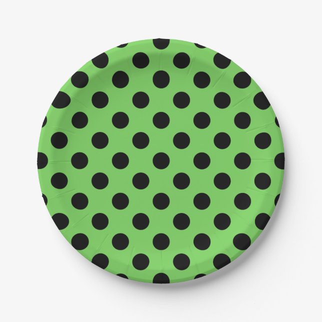 Schwarze Polka-Punkte auf Kalkgrün Pappteller (Vorderseite)