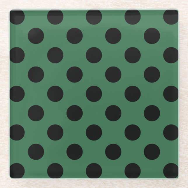 Schwarze Polka-Punkte auf kelgrün Glasuntersetzer (Vorderseite)