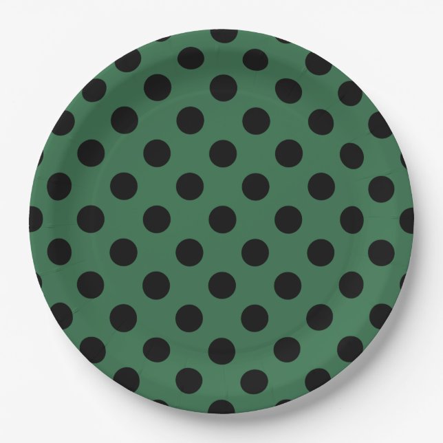 Schwarze Polka-Punkte auf kelgrün Pappteller (Vorderseite)