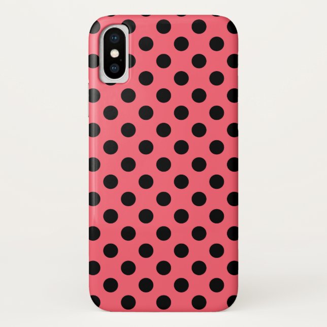 Schwarze Polka Punkte auf Korallen Case-Mate iPhone Hülle (Rückseite)