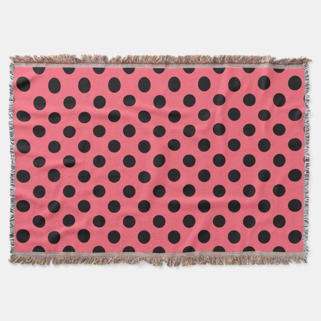 Schwarze Polka Punkte auf Korallen Decke (Vorderseite)