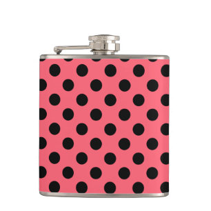 Schwarze Polka Punkte auf Korallen Flachmann