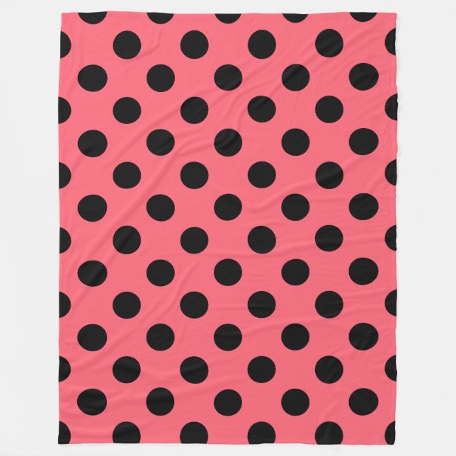 Schwarze Polka Punkte auf Korallen Fleecedecke (Vorderseite)