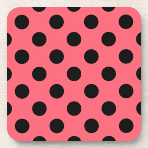 Schwarze Polka Punkte auf Korallen Getränkeuntersetzer