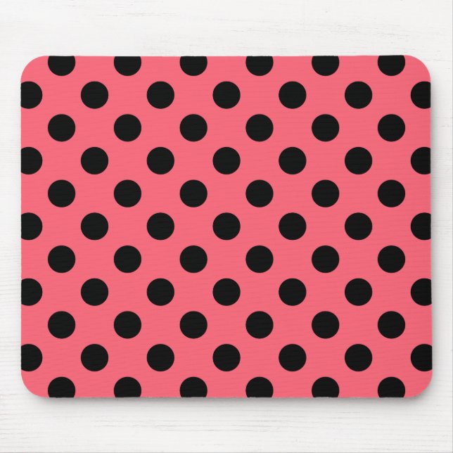 Schwarze Polka Punkte auf Korallen Mousepad (Vorne)