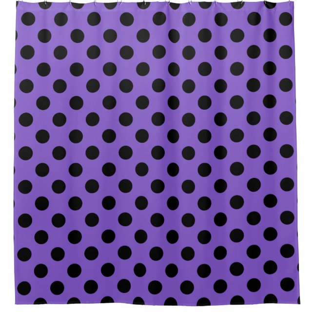 Schwarze Polka-Punkte auf Lavendel Duschvorhang (Vorderseite)