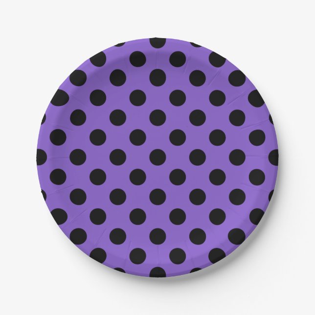 Schwarze Polka-Punkte auf Lavendel Pappteller (Vorderseite)